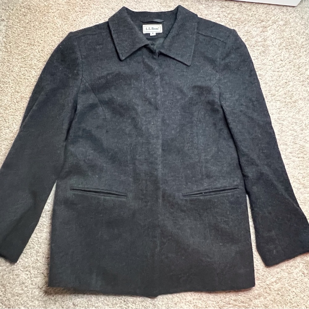 L.L. Bean Vintage Cashmere Wool Blazer Jacket Dark Gray Winter Overcoat Size 8.